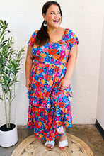 Load image into Gallery viewer, Follow Me Aqua Floral Print Square Neck Tiered Ruffle Maxi Dress
