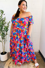 Load image into Gallery viewer, Follow Me Aqua Floral Print Square Neck Tiered Ruffle Maxi Dress
