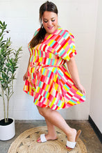 Load image into Gallery viewer, Eyes On You Coral &amp; Yellow Geo Abstract Surplice Woven Romper
