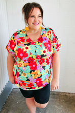 Load image into Gallery viewer, Multicolor Tropical Floral V Neck Drop Shoulder Top
