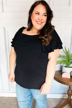 Load image into Gallery viewer, Feel The Love Black Double Ruffle Sleeve Square Neck Ribbed Top
