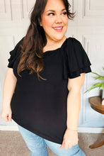 Load image into Gallery viewer, Feel The Love Black Double Ruffle Sleeve Square Neck Ribbed Top
