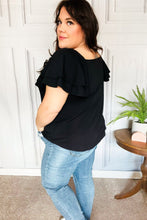 Load image into Gallery viewer, Feel The Love Black Double Ruffle Sleeve Square Neck Ribbed Top
