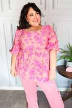 Load image into Gallery viewer, Making Moves Peach &amp; Pink Floral Peplum Woven Top
