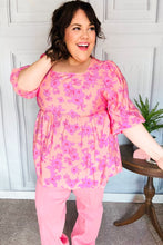 Load image into Gallery viewer, Making Moves Peach &amp; Pink Floral Peplum Woven Top
