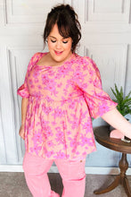 Load image into Gallery viewer, Making Moves Peach &amp; Pink Floral Peplum Woven Top
