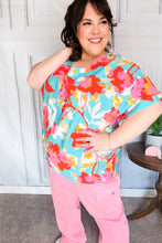 Load image into Gallery viewer, Weekend Ready Aqua &amp; Coral Floral V Neck Woven Top
