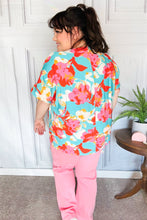 Load image into Gallery viewer, Weekend Ready Aqua &amp; Coral Floral V Neck Woven Top
