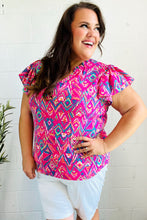 Load image into Gallery viewer, Eyes On You Fuchsia Boho Ikat Print Frill Notch Neck Top
