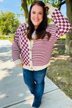 Load image into Gallery viewer, Cozy Days Magenta Checkered &amp; Striped Button-Down Cardigan
