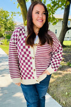 Load image into Gallery viewer, Cozy Days Magenta Checkered &amp; Striped Button-Down Cardigan
