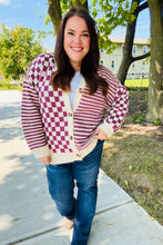 Load image into Gallery viewer, Cozy Days Magenta Checkered &amp; Striped Button-Down Cardigan
