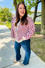 Load image into Gallery viewer, Cozy Days Magenta Checkered &amp; Striped Button-Down Cardigan
