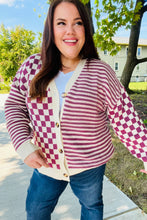 Load image into Gallery viewer, Cozy Days Magenta Checkered &amp; Striped Button-Down Cardigan
