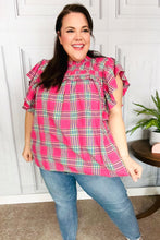 Load image into Gallery viewer, Live For Today Fuchsia Plaid Shirred Yoke Flutter Sleeve Top
