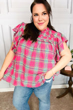 Load image into Gallery viewer, Live For Today Fuchsia Plaid Shirred Yoke Flutter Sleeve Top
