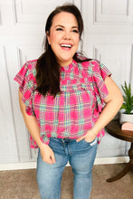 Load image into Gallery viewer, Live For Today Fuchsia Plaid Shirred Yoke Flutter Sleeve Top
