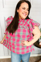 Load image into Gallery viewer, Live For Today Fuchsia Plaid Shirred Yoke Flutter Sleeve Top
