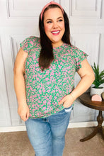 Load image into Gallery viewer, Dreamy Green &amp; Pink Floral Yoke Ruffle Short Sleeve Top
