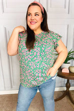 Load image into Gallery viewer, Dreamy Green &amp; Pink Floral Yoke Ruffle Short Sleeve Top
