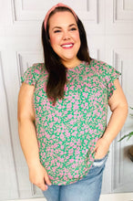 Load image into Gallery viewer, Dreamy Green &amp; Pink Floral Yoke Ruffle Short Sleeve Top
