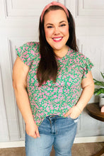 Load image into Gallery viewer, Dreamy Green &amp; Pink Floral Yoke Ruffle Short Sleeve Top
