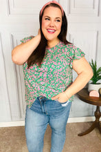 Load image into Gallery viewer, Dreamy Green &amp; Pink Floral Yoke Ruffle Short Sleeve Top
