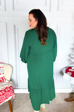 Load image into Gallery viewer, Beautiful You Holiday Green Overlap Ruffle V Neck Midi Dress
