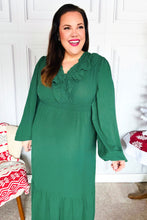 Load image into Gallery viewer, Beautiful You Holiday Green Overlap Ruffle V Neck Midi Dress
