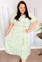 Load image into Gallery viewer, Sunny Days Sage Floral Print Fit &amp; Flare Sash Belt V Neck Dress
