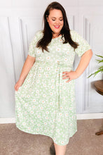 Load image into Gallery viewer, Sunny Days Sage Floral Print Fit &amp; Flare Sash Belt V Neck Dress
