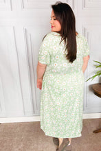 Load image into Gallery viewer, Sunny Days Sage Floral Print Fit &amp; Flare Sash Belt V Neck Dress
