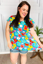 Load image into Gallery viewer, Out For Love Blue Floral Print Ruffle Sleeve Babydoll Top
