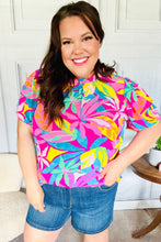 Load image into Gallery viewer, Vacay Ready Fuchsia Tropical Print Frill Mock Neck Top
