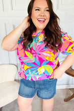 Load image into Gallery viewer, Vacay Ready Fuchsia Tropical Print Frill Mock Neck Top
