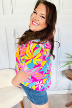 Load image into Gallery viewer, Vacay Ready Fuchsia Tropical Print Frill Mock Neck Top
