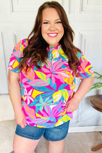 Load image into Gallery viewer, Vacay Ready Fuchsia Tropical Print Frill Mock Neck Top
