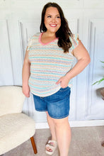 Load image into Gallery viewer, Sunny Days Coral Two Tone Striped Textured Knit V Neck Top
