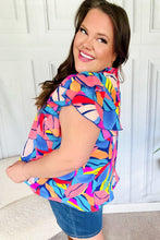 Load image into Gallery viewer, Tropical Vibes Blue &amp; Pink Mock Neck Flutter Sleeve Top
