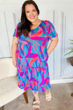 Load image into Gallery viewer, Remember Me Blue &amp; Fuchsia Geo Print V Neck Dress
