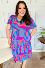 Load image into Gallery viewer, Remember Me Blue &amp; Fuchsia Geo Print V Neck Dress
