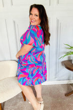 Load image into Gallery viewer, Remember Me Blue &amp; Fuchsia Geo Print V Neck Dress
