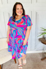 Load image into Gallery viewer, Remember Me Blue &amp; Fuchsia Geo Print V Neck Dress
