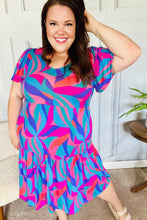 Load image into Gallery viewer, Remember Me Blue &amp; Fuchsia Geo Print V Neck Dress
