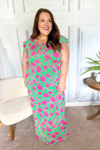 Load image into Gallery viewer, Stand Out Green &amp; Fuchsia Floral Fit &amp; Flare Maxi Dress
