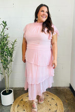 Load image into Gallery viewer, Beautiful You Blush Swiss Dot Asymmetric Tiered Smocked Lined Dress
