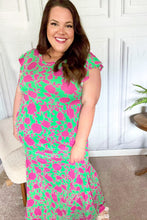 Load image into Gallery viewer, Stand Out Green &amp; Fuchsia Floral Fit &amp; Flare Maxi Dress
