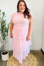 Load image into Gallery viewer, Beautiful You Blush Swiss Dot Asymmetric Tiered Smocked Lined Dress
