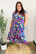 Load image into Gallery viewer, Diva Dreams Navy &amp; Lilac Floral Fit &amp; Flare Midi Dress
