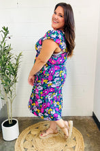 Load image into Gallery viewer, Diva Dreams Navy &amp; Lilac Floral Fit &amp; Flare Midi Dress
